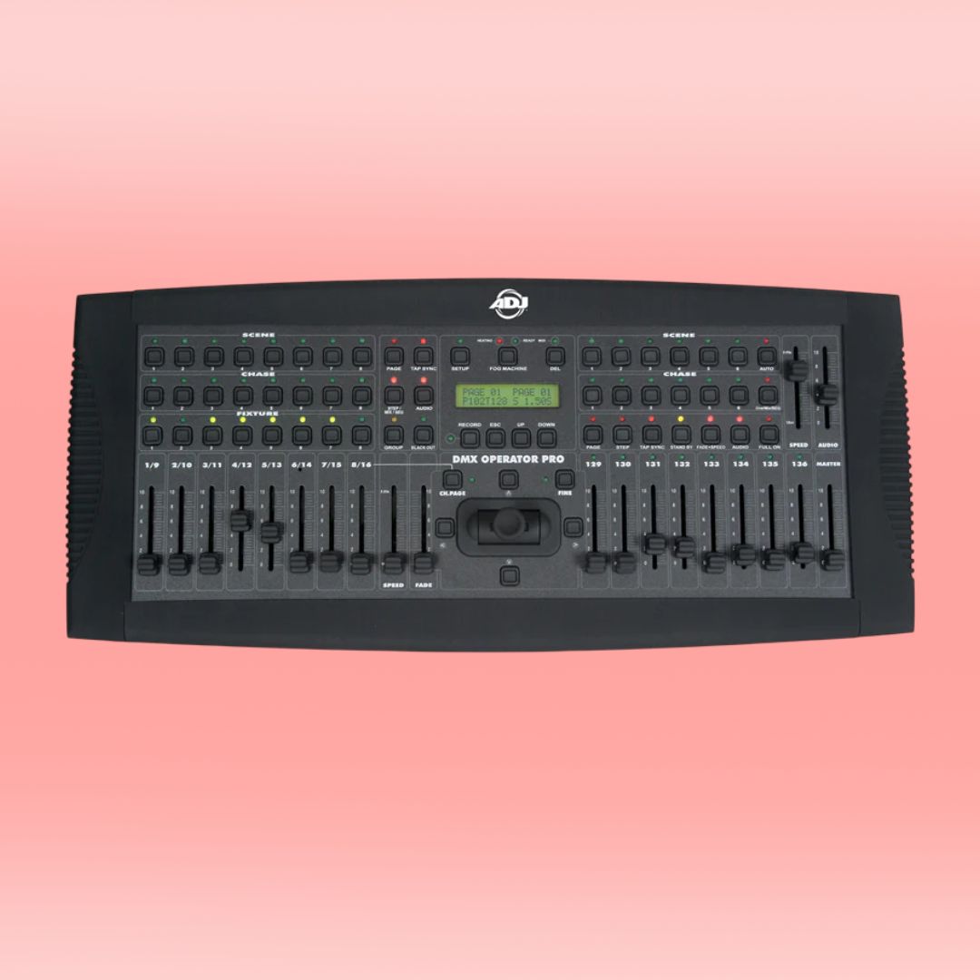 Front view of ADJ DMX Operator Pro on peach background