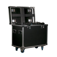 Angled front view of ADJ DRC MHX Road Case with open lid on white background