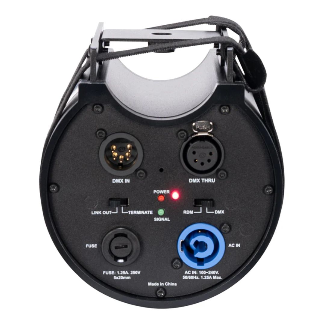 Rear ports view of ADJ Data Distro 6 DMX and RDM Data Splitter on white background