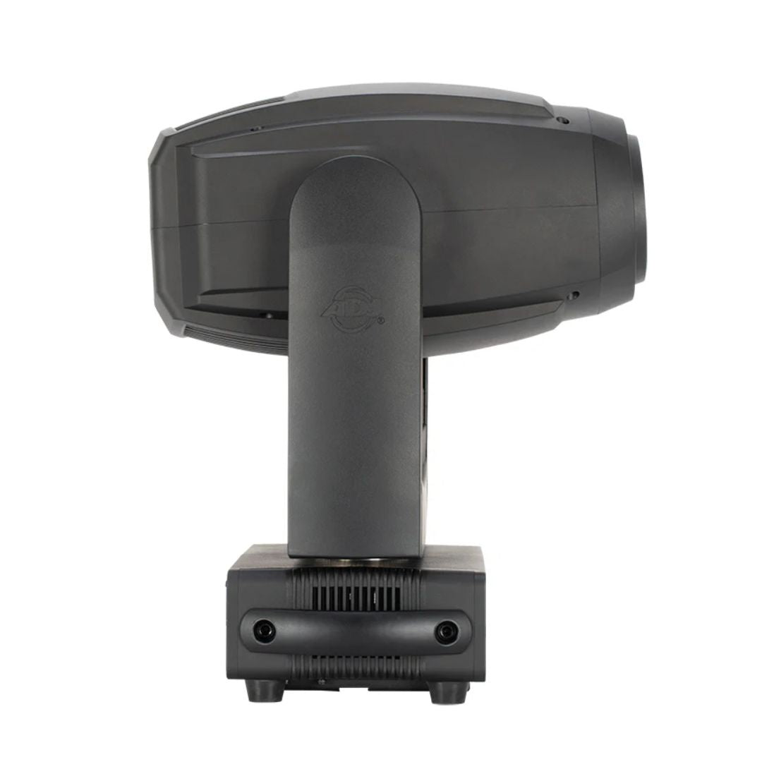 Side view of ADJ FOC302 Focus Hybrid 200W LED Moving Head on white background