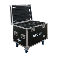 Angled front view of ADJ QRC MH Flight Case with open lid on white background