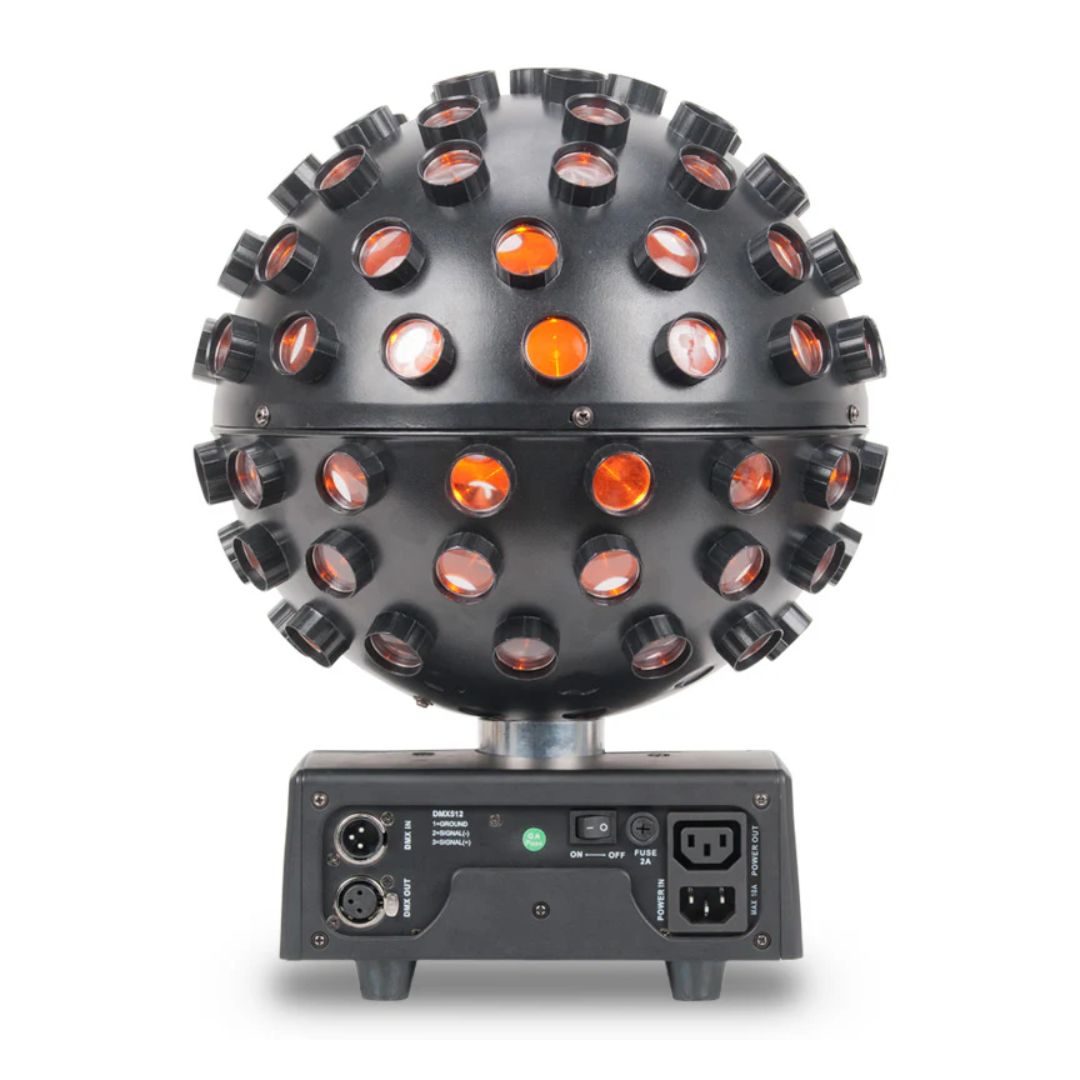 Rear ports view of ADJ Starburst 6-Color LED Sphere on white background