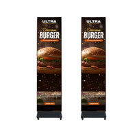 Front view of ADJ WMS1 Media System Dual Setup with Burger Advertisements on white background