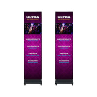 Front view of ADJ WMS2 Media System Dual Setup with bar advertisements on white background