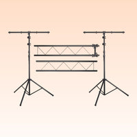 Front view of Accu-Stand LTS50T AS Portable Trussing System on orange background