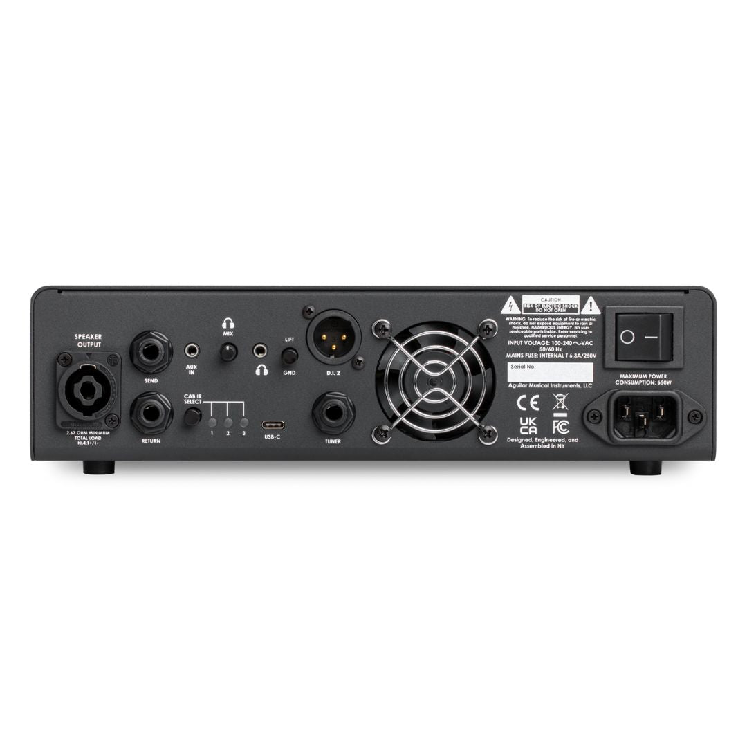 Rear view of Aguilar AG 500 Bass Amp Head on white background
