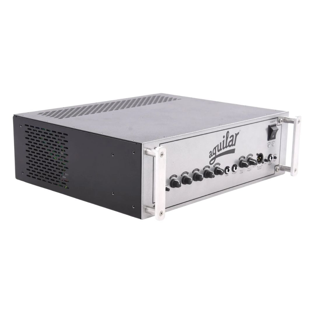Angled side view of Aguilar DB 751 Bass Amp Head on white background