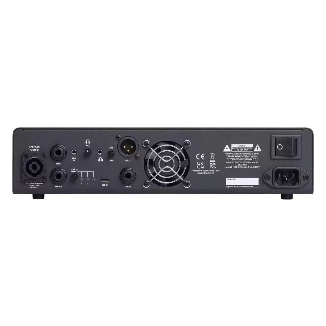 Rear view of Aguilar Tone Hammer 700 Bass Amp Head on white background