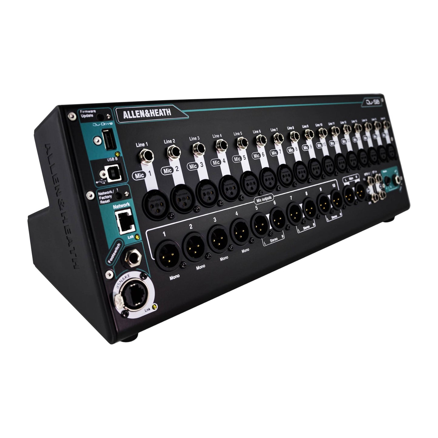 Angled front view of Allen & Heath Qu-SB Rackmount Digital Mixer on white background