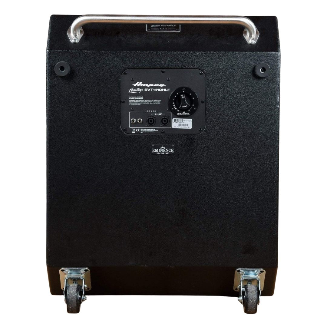 Rear view of Ampeg HSVT-410HLF Heritage 4x10" 500W Bass Cabinet on white background