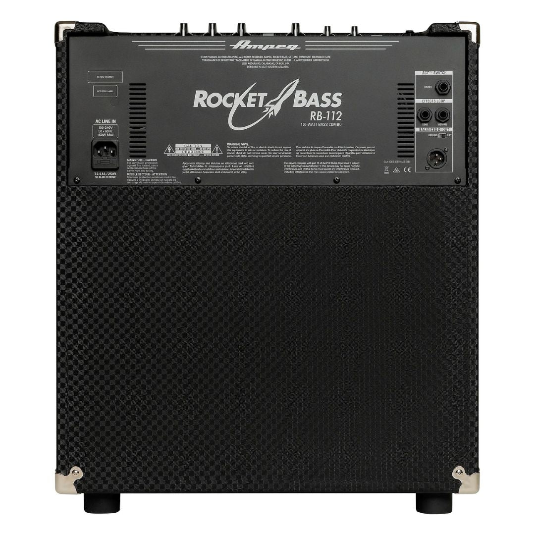 Rear view of Ampeg Rocket Bass RB-112 Bass Combo Amp on white background