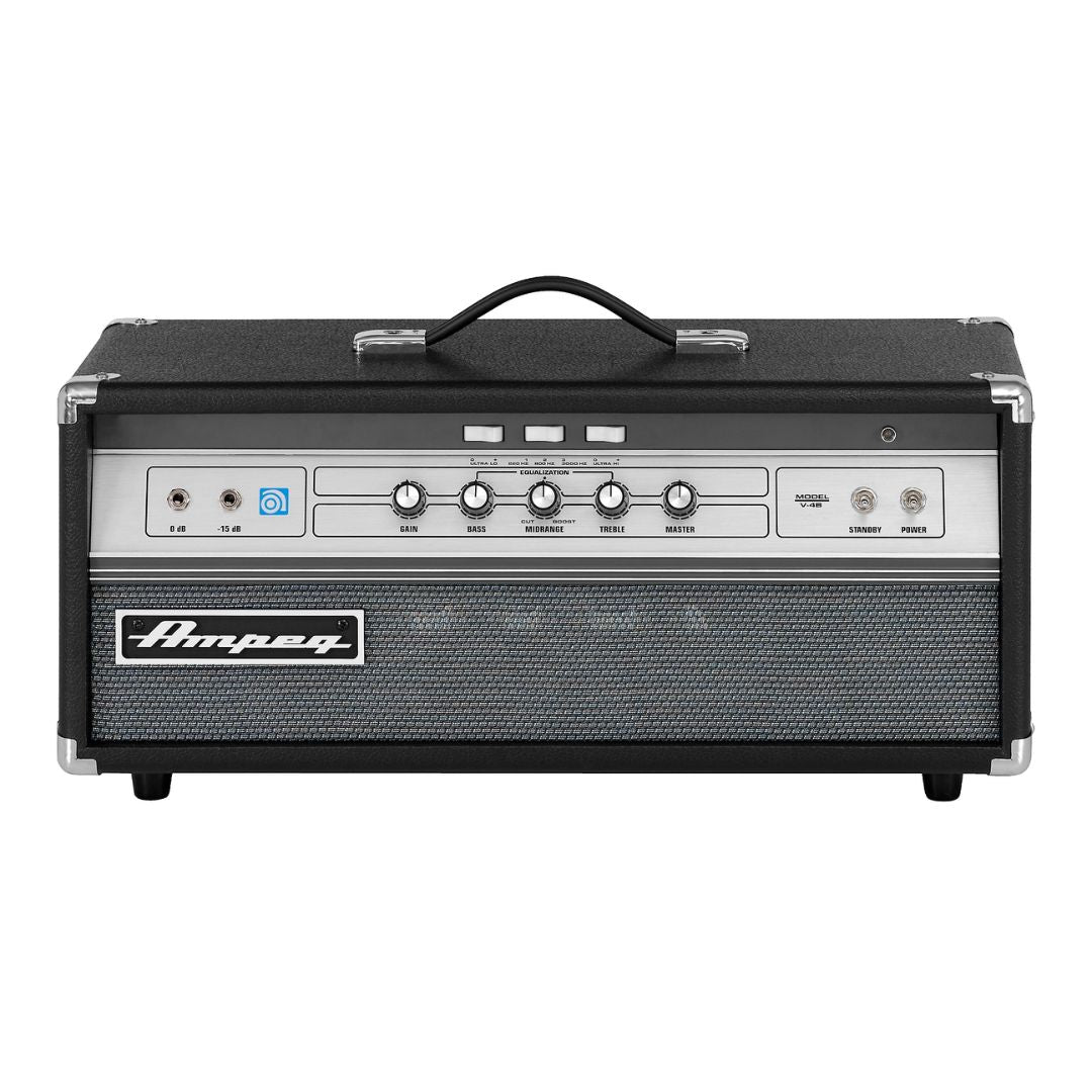 Front view of Ampeg V-4B 100W Bass Amplifier Head on white background