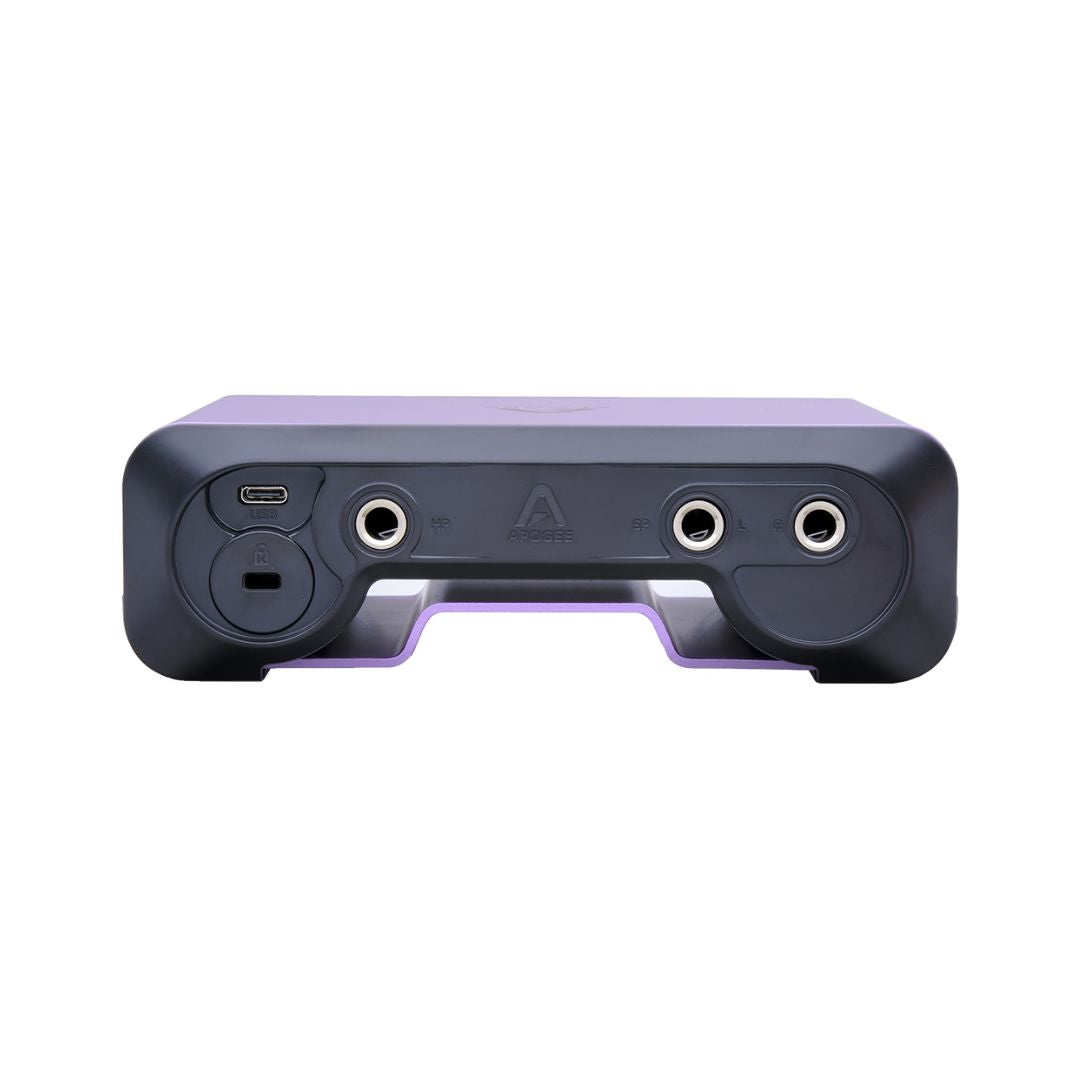 Black and purple electronic device with multiple ports on a white background