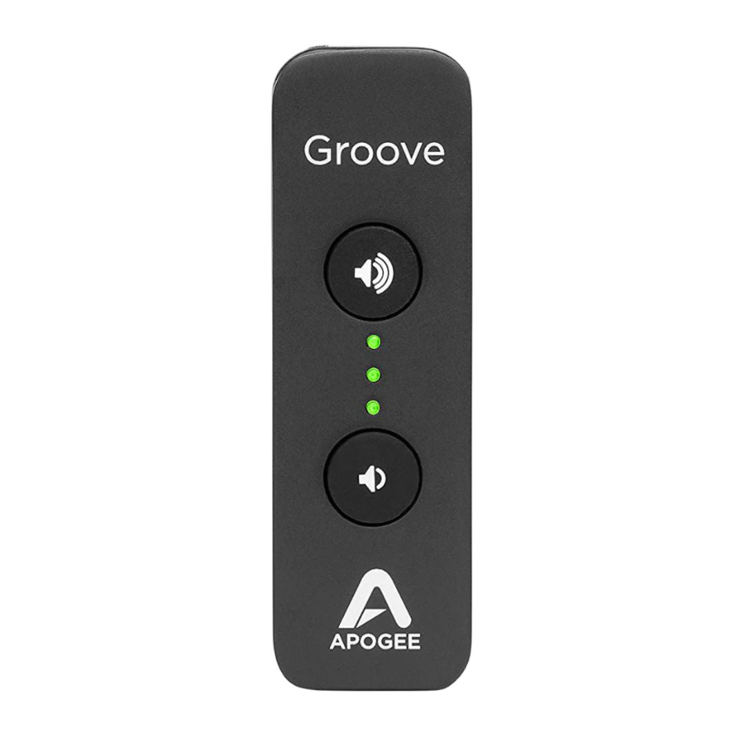 Black audio control device with 'Groove' branding on a white background