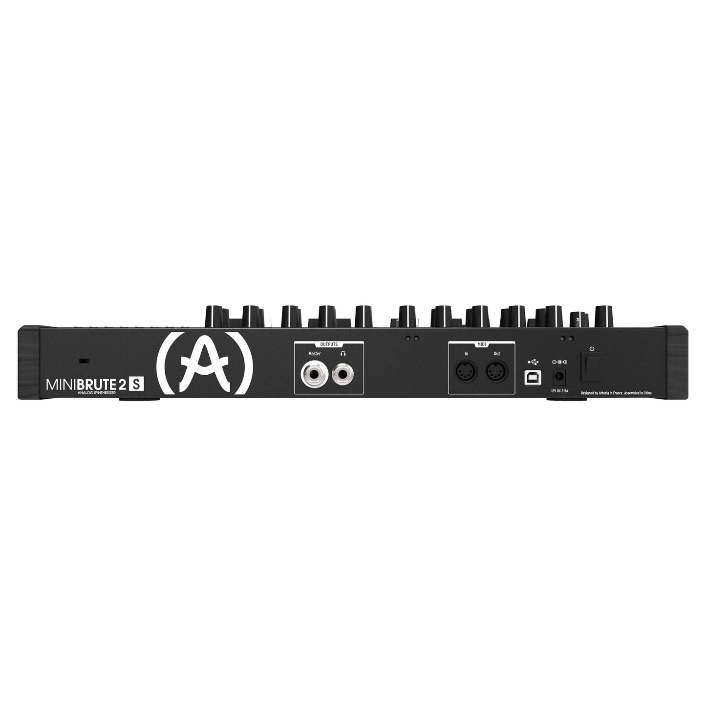 Top ports view of Arturia MiniBrute 2S Noir Analog Synthesizer on white background