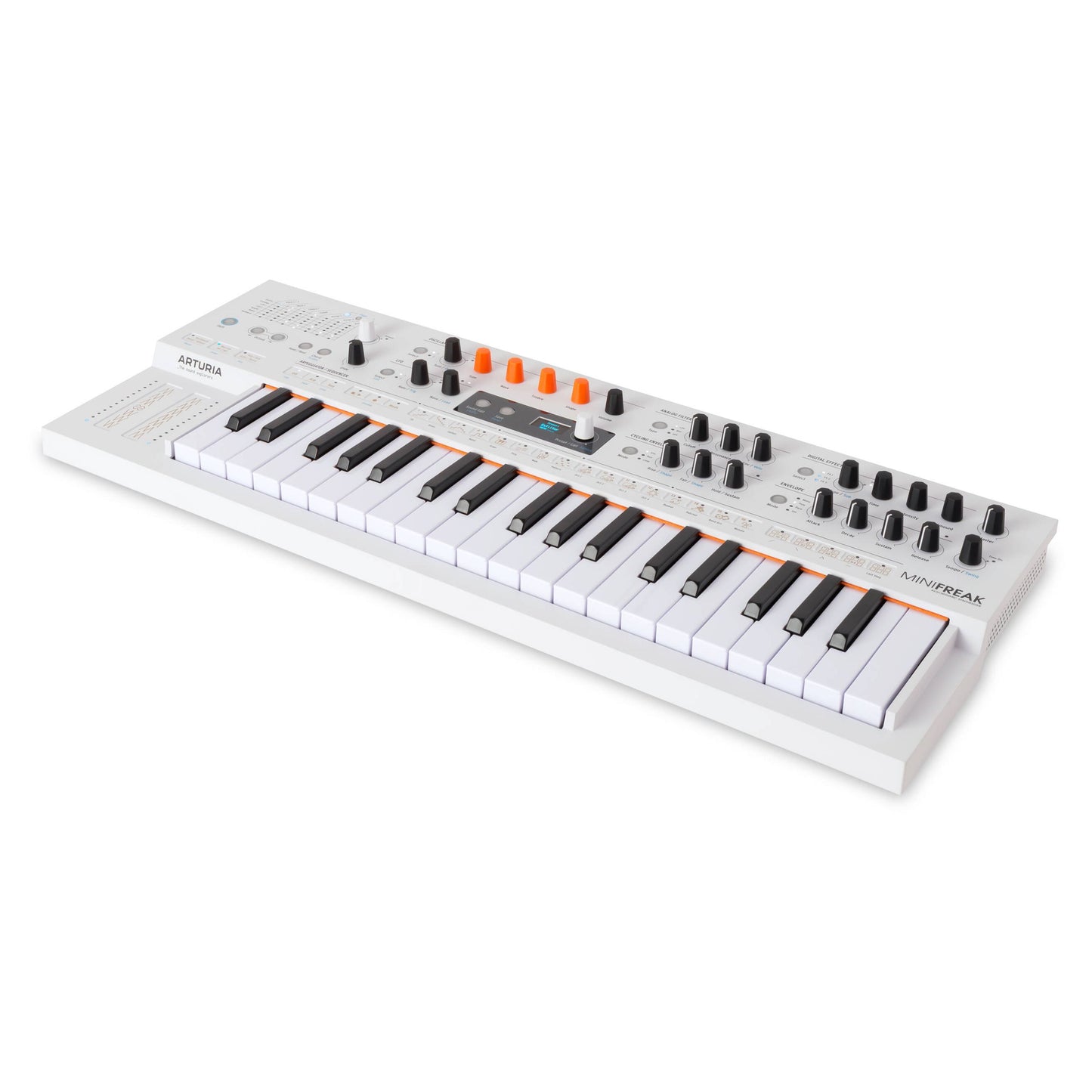 Angled view of Arturia MiniFreak Vocoder Edition Hybrid Synthesizer without Vocoder on white background