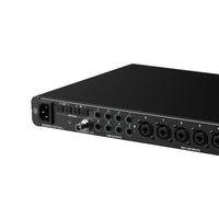 Angled close up view of rear of Audient EVO 16 on white background