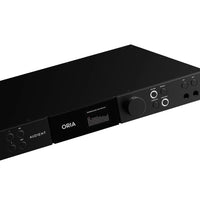 Close up of front view of Audient ORIA with Dante Card Expansion on white background