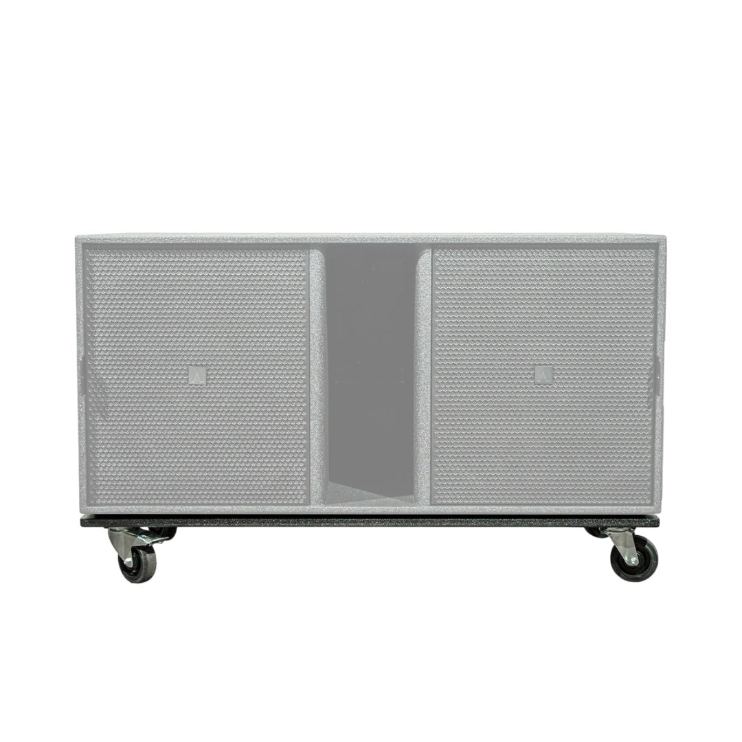 Side view of Avante Audio ADB218 Transport Dolly Cart with speaker on top on white background