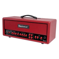 Angled view of Blackstar DA100 Doug Aldrich Ruby 100W Guitar Amp Head on white background