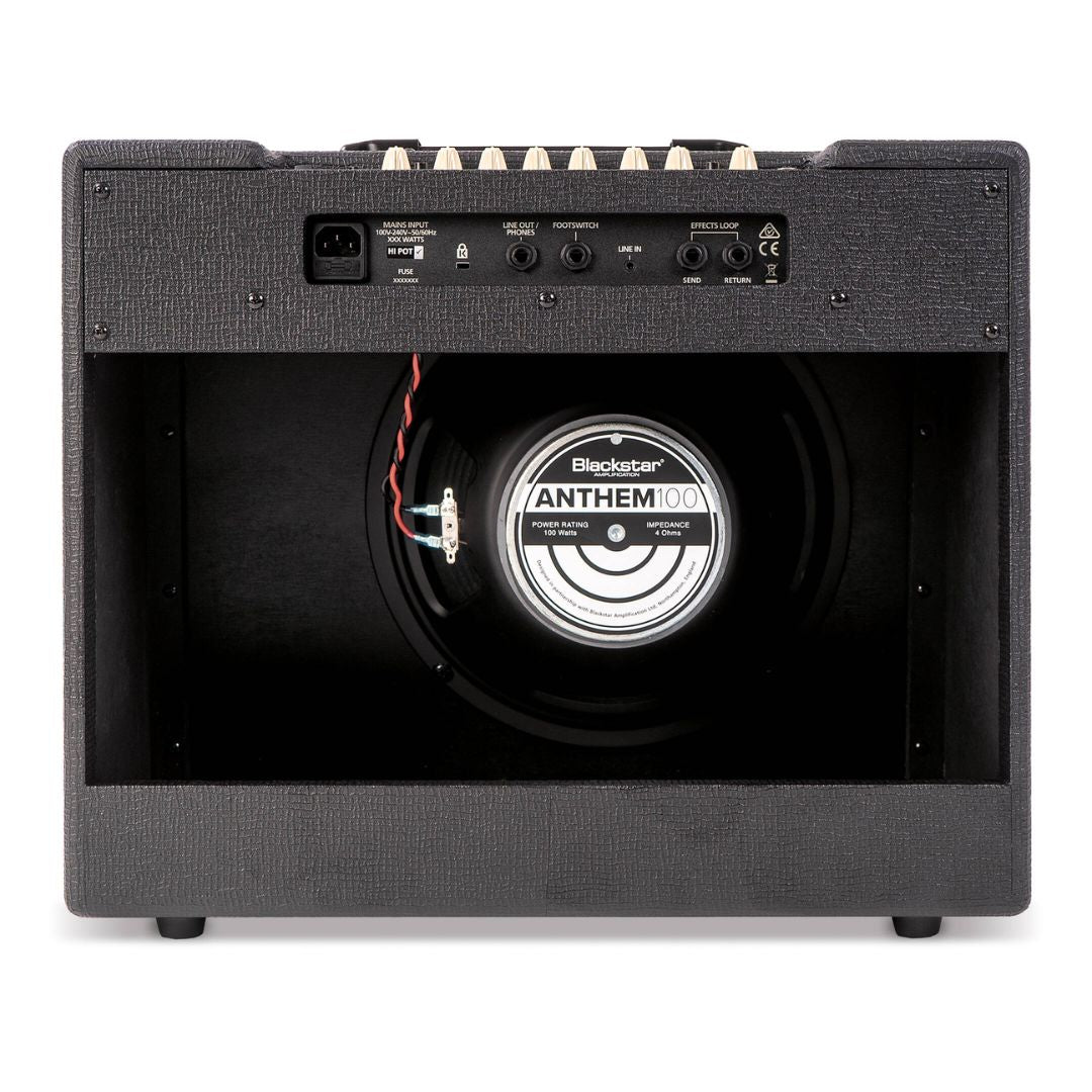 Rear view of Blackstar Debut 100R Combo Amplifier Black on white background