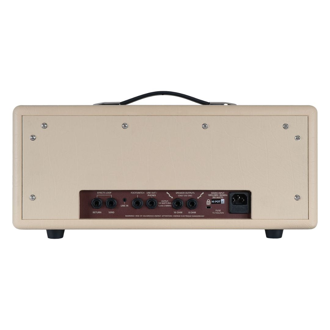 Rear view of Blackstar Debut 100RH Guitar Amp Head Cream on white background
