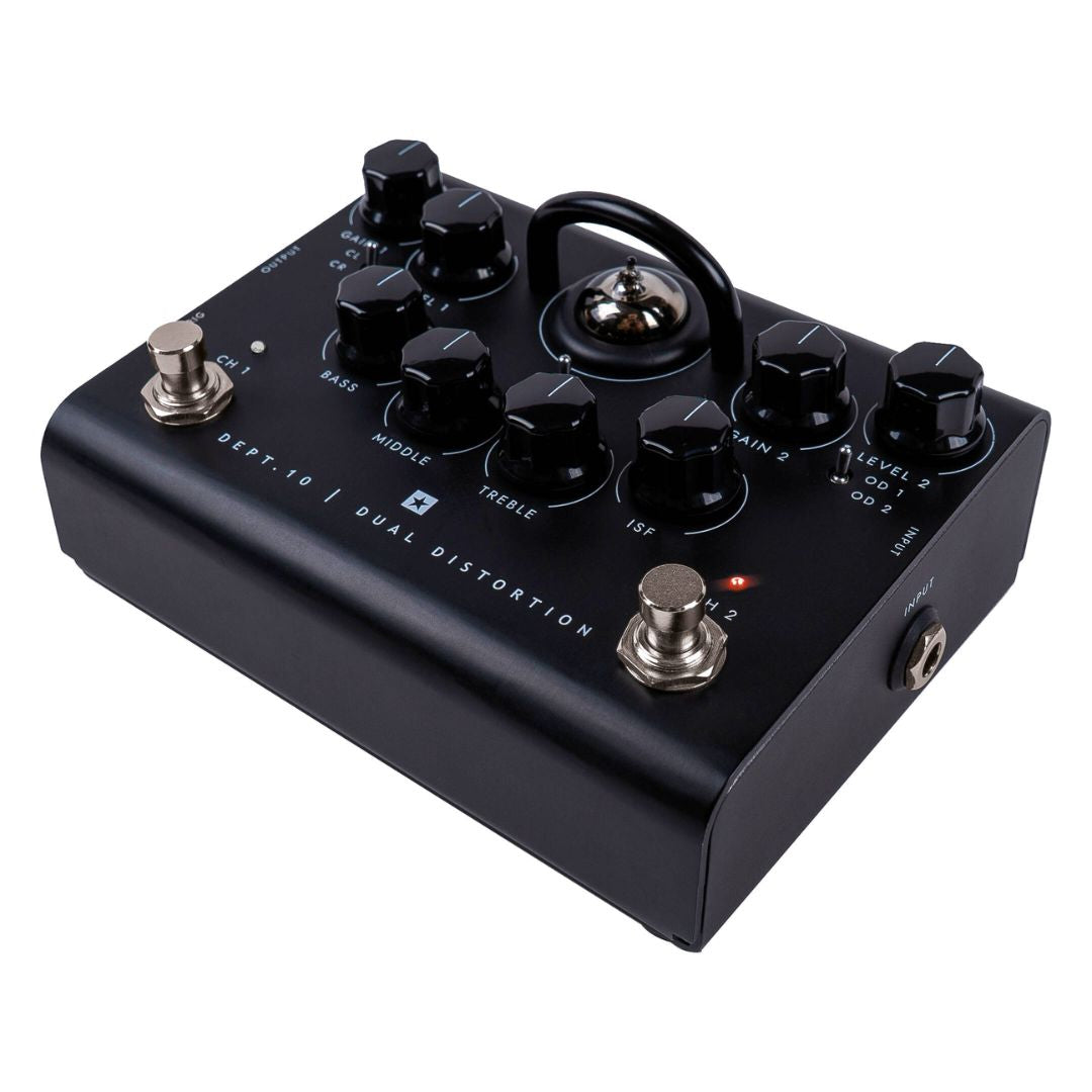 Angled view of Blackstar Dept. 10 Dual Distortion Pedal on white background