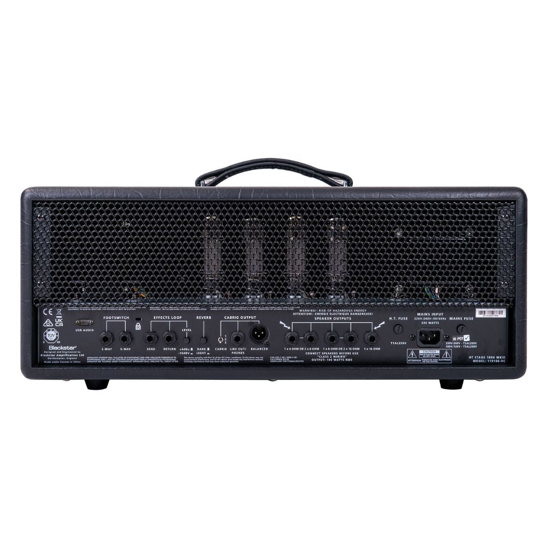 Rear view of Blackstar HT Stage 100H MK III Guitar Amp Head Black on white background