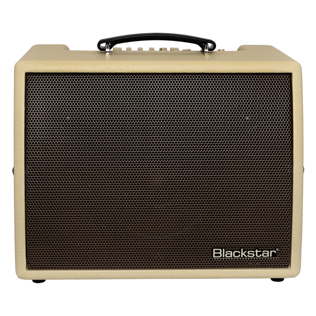 Front view of Blackstar Sonnet 120 Acoustic Guitar Amplifier Blonde on white background