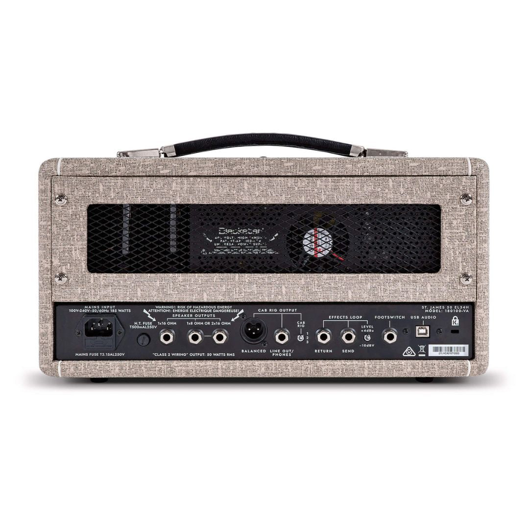Rear view of Blackstar St. James 50 EL34 Guitar Amp Head on white background