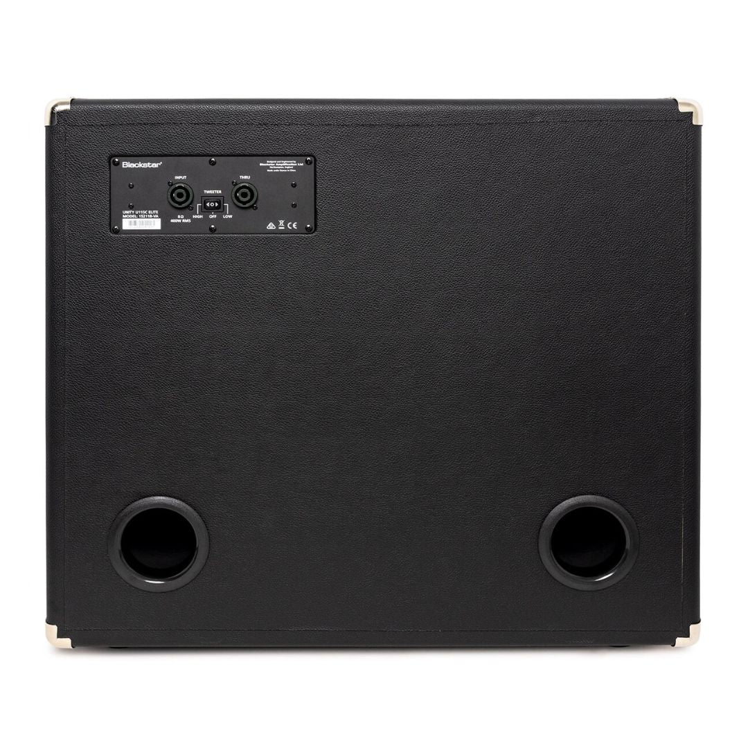 Rear view of Blackstar U115C Elite 400W Bass Cabinet on white background