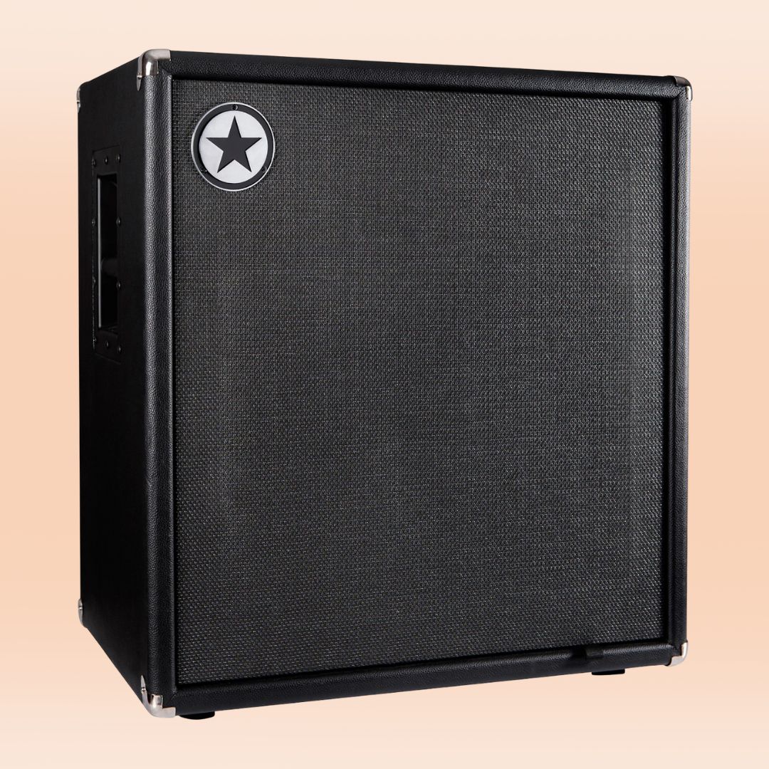 Angled view of Blackstar U410C Elite 800W Bass Cabinet on orange background