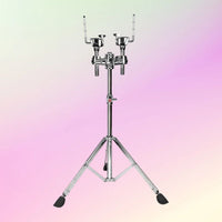 Front view of British Drum Co. CAS-HW-DTS Casino Double Tom Stand on pink gradient background