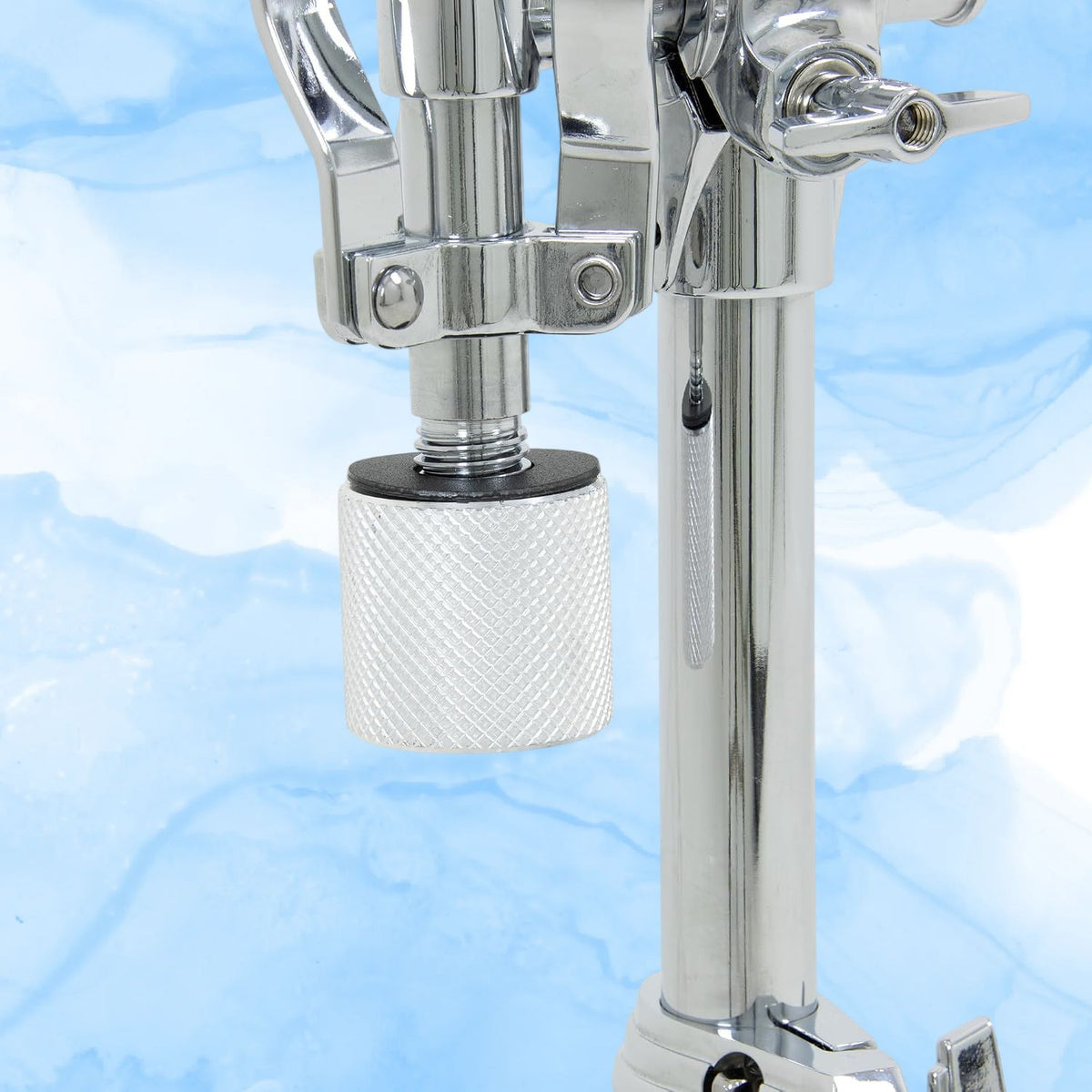 Close up view of British Drum Co. CAS-HW-SS Casino Snare Stand on blue background