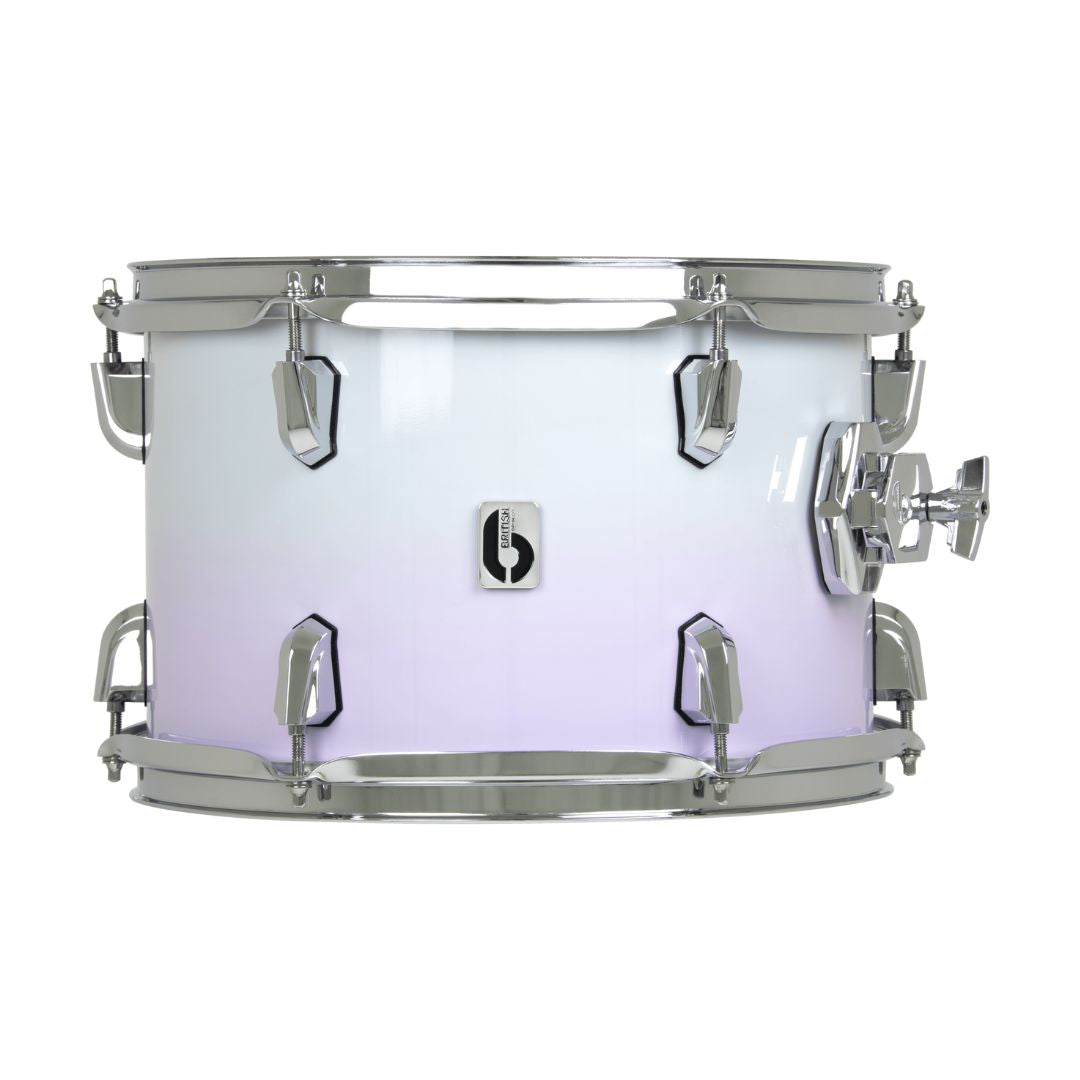 Front view of British Drum Co. Enigma Tom Drum Lavender Haze 10" x 7" on white background