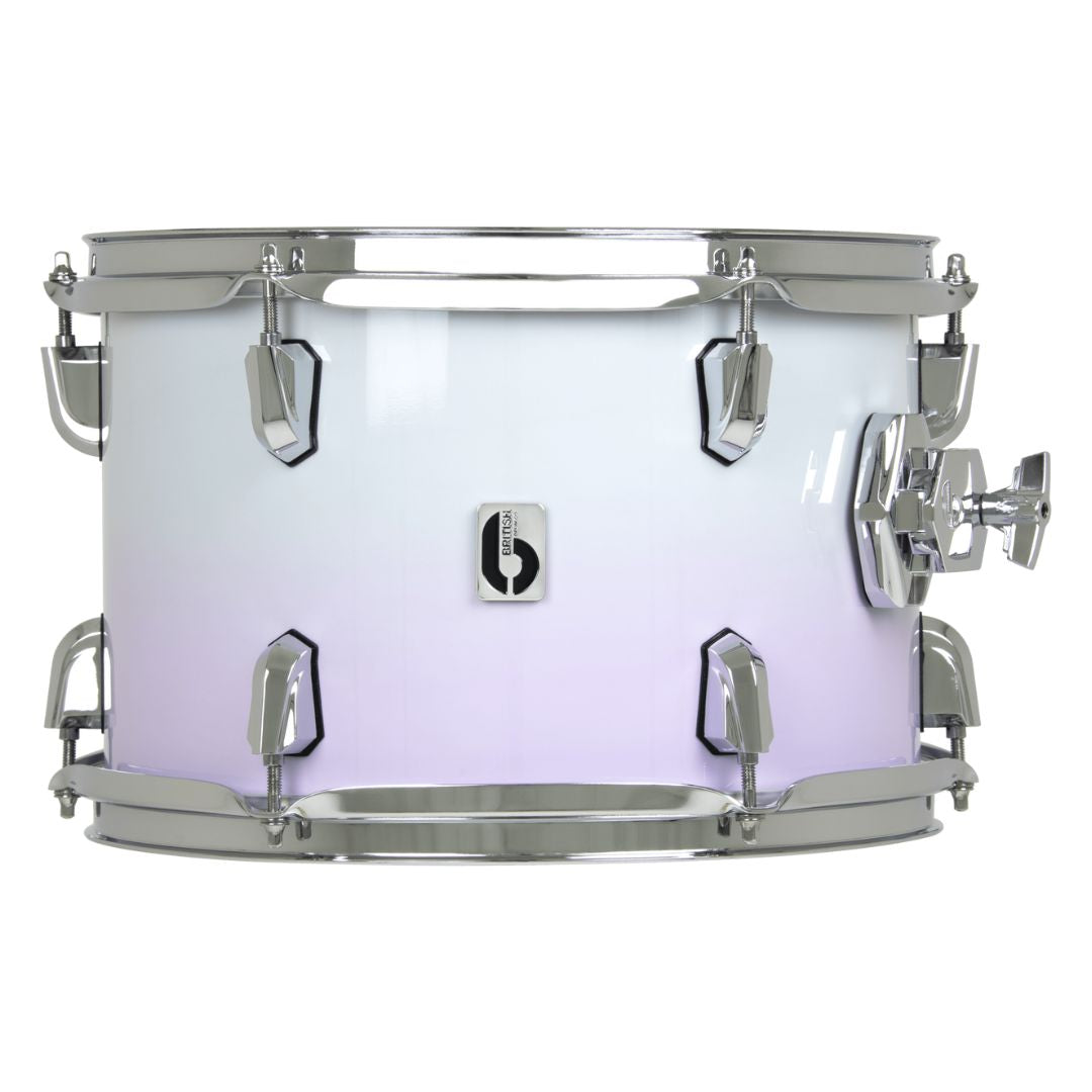Front view of British Drum Co. Enigma Tom Drum Lavender Haze 14" x 14" on white background