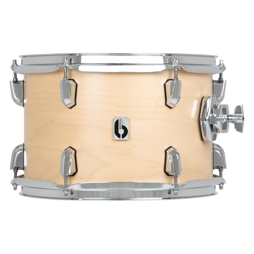 Front view of British Drum Co. Enigma Tom Drum Satin Maple 14" x 14" on white background