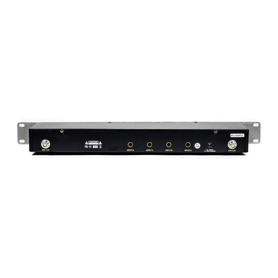 Rear view of transmitter of CAD Audio GXLIEM4 Quad-Mix Wireless In-Ear Monitoring System on white background