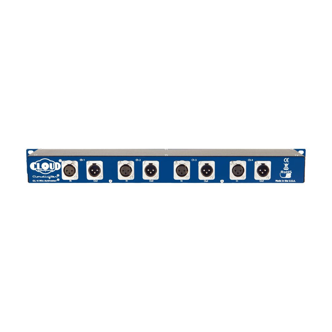 Audio interface panel with multiple sockets on a white background