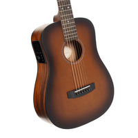 Close up front view of Cort Earth GO Acoustic Electric Guitar Open Pore Brown Burst on white background