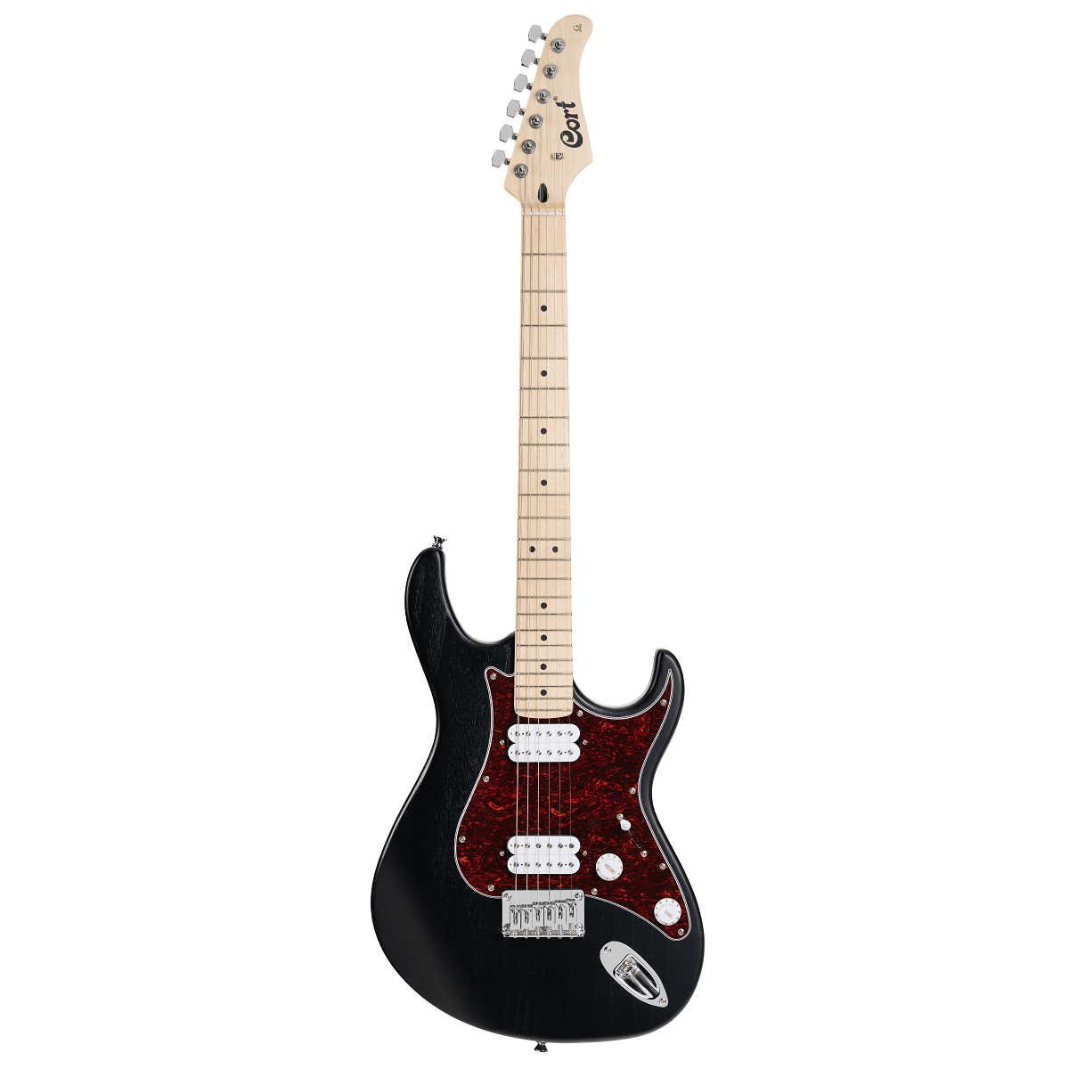 Front view of Cort G100 HH Electric Guitar Open Pore Black on white background