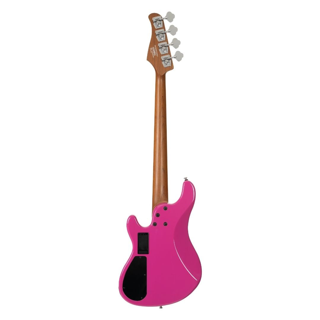 Rear view of Cort GB-Short Scale 4-String Electric Bass Guitar Fandango Purple on white background