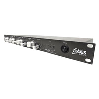 Close up of front panel of DACS Audio HeadLite 4 on white background