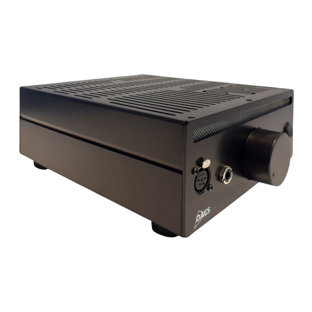 Angled front view of DACS Audio Purity Headphone Amplifier on white background