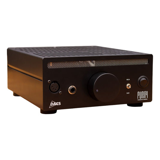 Front view of DACS Audio Purity Headphone Amplifier on white background
