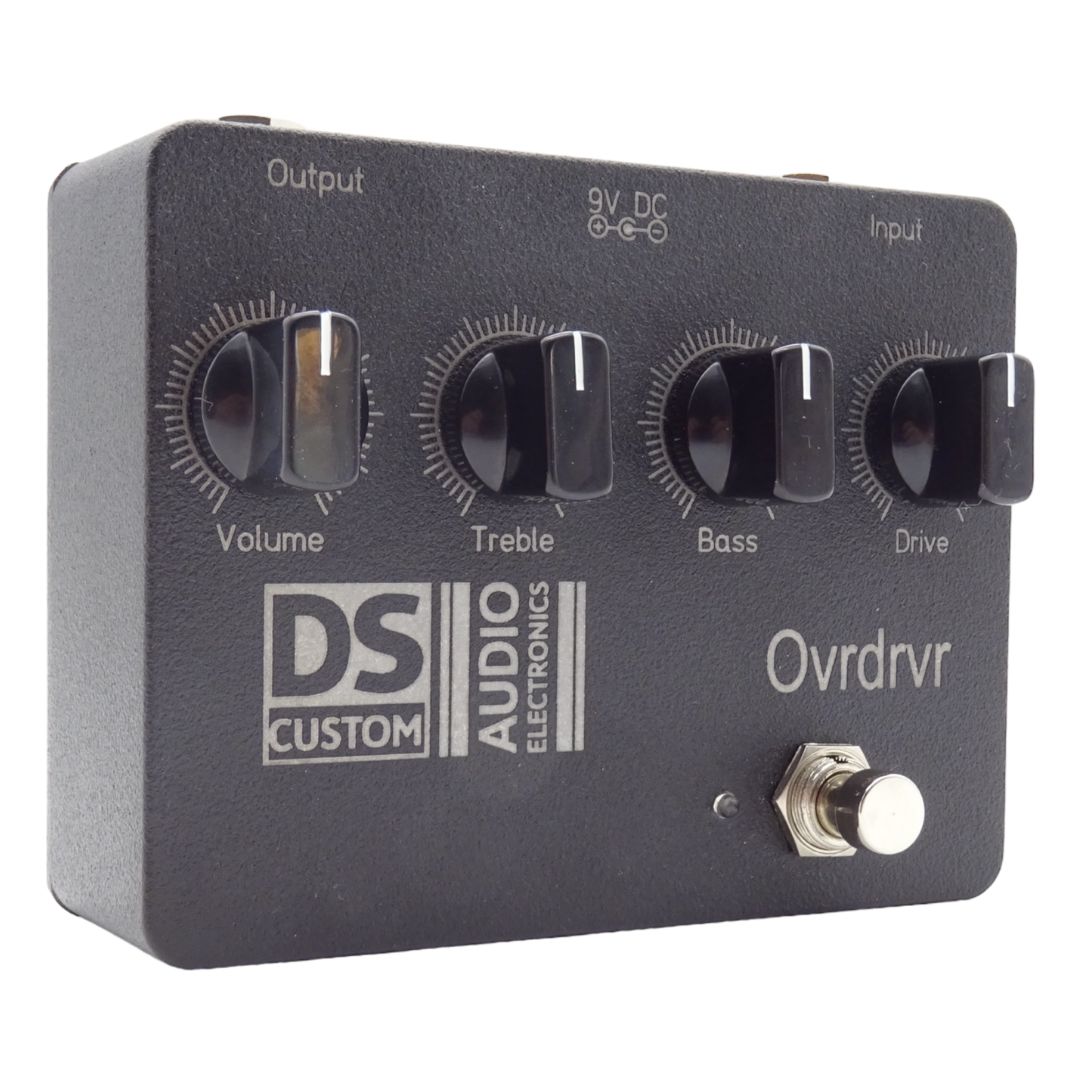 Angled left view of DS Custom Ovrdrvr Pedal on white background