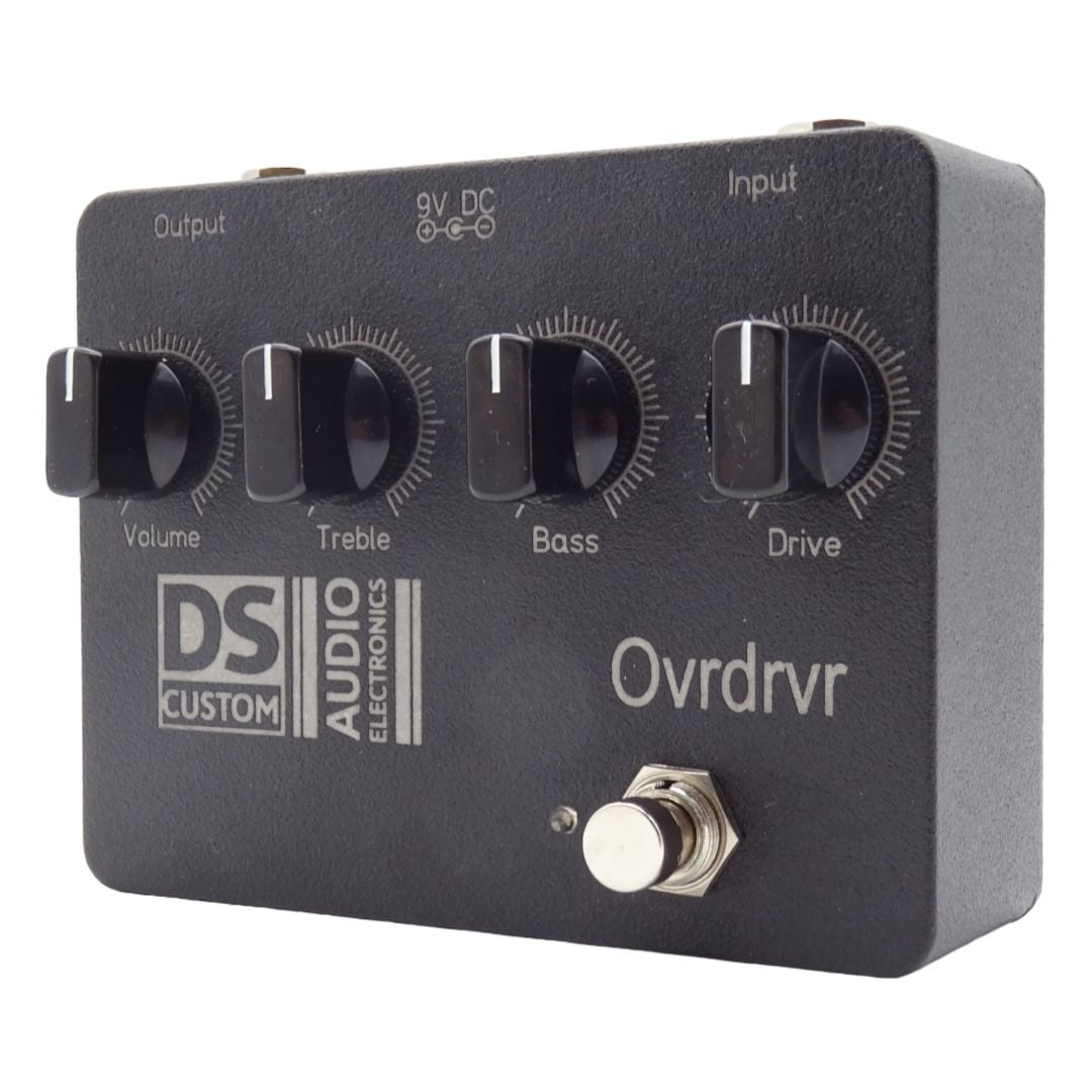 Angled right view of DS Custom Ovrdrvr Pedal on white background