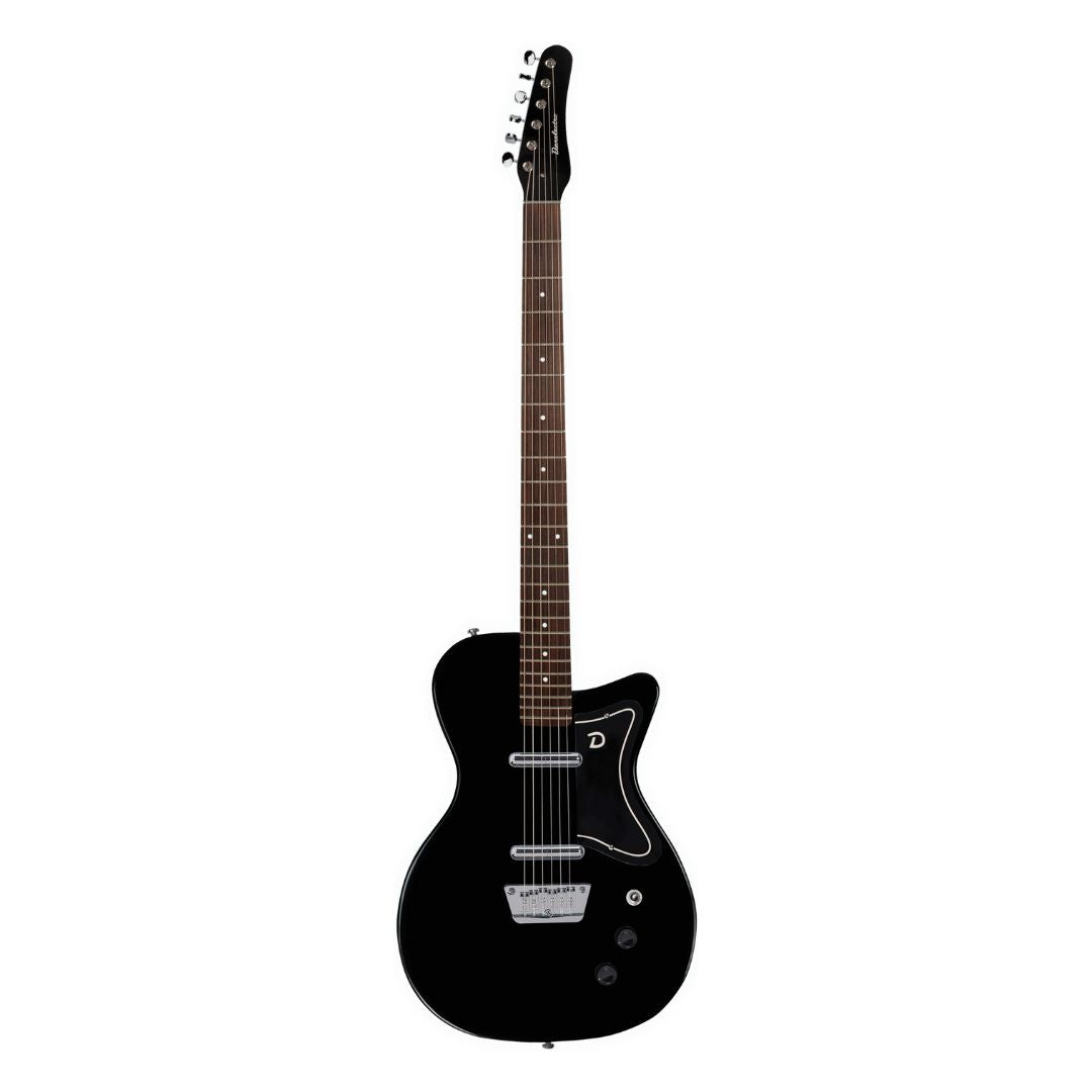 Front view of Danelectro 56 Baritone Electric Guitar Black on white background