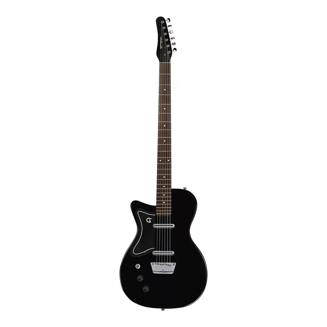 Front view of Danelectro 56 Baritone Electric Guitar Black Lefty on white background