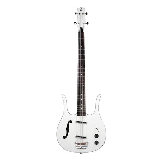 Front view of Danelectro 58 Longhorn Bass Guitar White on white background